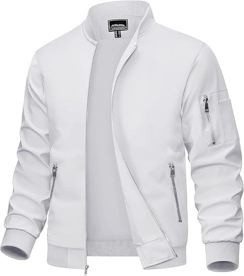 Men's Bomber Jacket Lightweight Casual Windbreaker Spring Fall Zip Up Coat with 5 Pocket