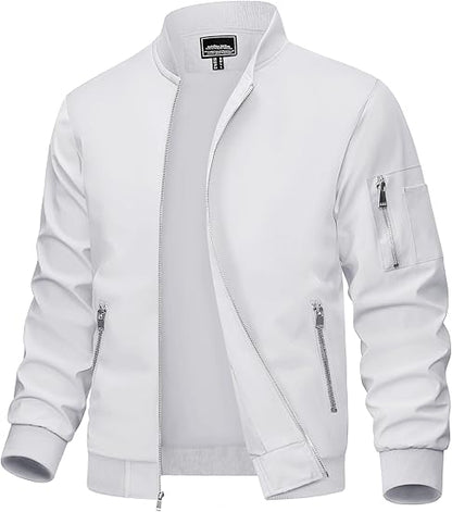 Men's Bomber Jacket Lightweight Casual Windbreaker Spring Fall Zip Up Coat with 5 Pocket