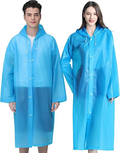 Rain Ponchos for Adults Reusable, 2 Pcs Raincoats Emergency for Women Men with Hood and Drawstring