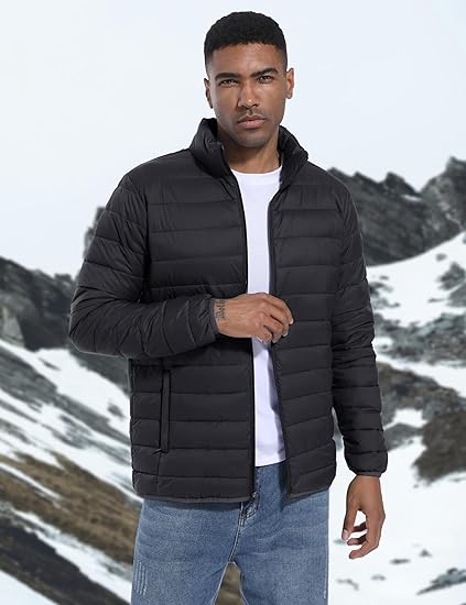 Men's Lightweight Puffer Jacket Winter Quilted Puffy Jackets Warm Water-Resistant Windproof Insulated Coats