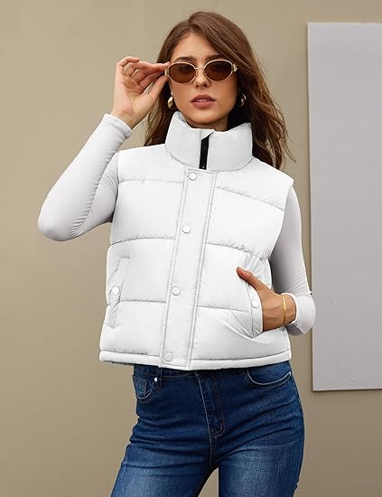 Womens Puffer Vest Sleeveless Puffy Cropped Vests Stand Collar Vest Lightweight Bubble Quilted Vests Trendy 2025