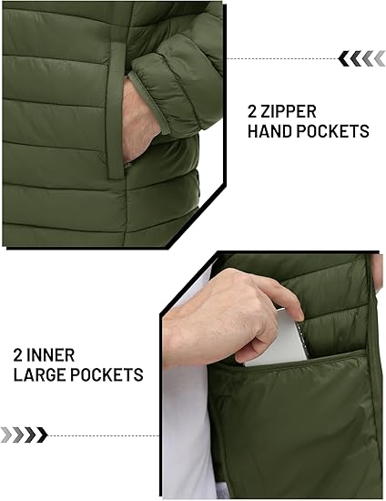 Men's Lightweight Puffer Jacket Winter Quilted Puffy Jackets Warm Water-Resistant Windproof Insulated Coats