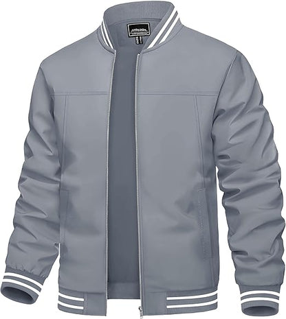 Men's Lightweight Jacket Casual Spring Fall Windbreaker Bomber Zip Up Coat With Pocket