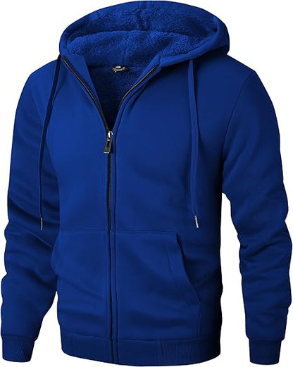 Men's Zip Up Hoodie Heavyweight Winter Sweatshirt Fleece Sherpa Lined Warm Jacket
