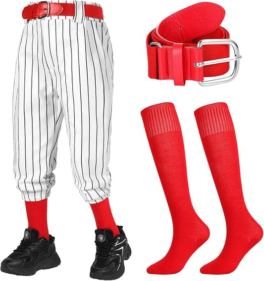 3 Pcs Baseball Combo Set, Knicker Softball Pants, Softball Socks, Baseball Belts for Boys and Girls