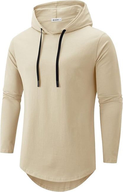 Men's Hooded T-Shirt 190GSM 100% Cotton Soft Streetwear Longline Tee- Breathable Hip Hop Pullover - Pre-Shrunk