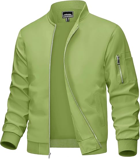 Men's Bomber Jacket Lightweight Casual Windbreaker Spring Fall Zip Up Coat with 5 Pocket