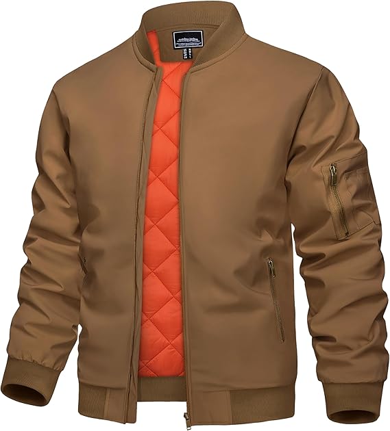 Men's Jacket Casual Windproof Bomber Jackets Full Zip Windbreaker Warm Winter Padded Coats