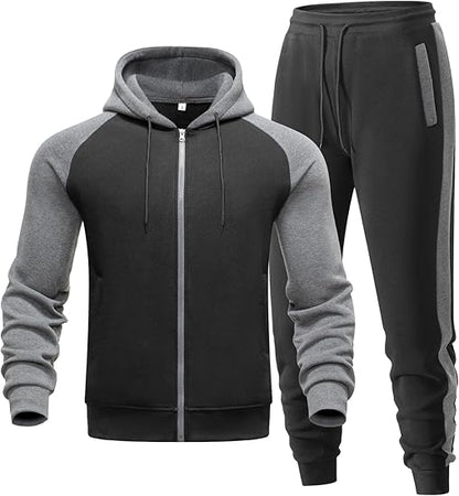 Men’s 2-Piece Tracksuit Set – Zip-Up Hoodie & Joggers | Athletic, Casual Outfit with Pockets