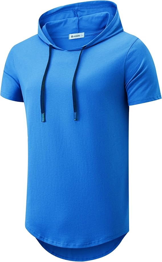 Men's Hooded T-Shirt 190GSM 100% Cotton Soft Streetwear Longline Tee- Breathable Hip Hop Pullover - Pre-Shrunk