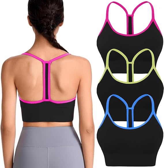 Evercute Racerback Sports Bras Padded Y Racer Back Cropped Bras for Yoga Workout Fitness Low Impact