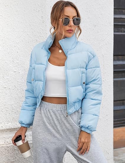 Women' s Cropped Quilted Puffer Jacket Outerwear Coats