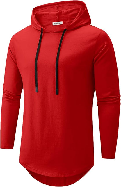 Men's Hooded T-Shirt 190GSM 100% Cotton Soft Streetwear Longline Tee- Breathable Hip Hop Pullover - Pre-Shrunk