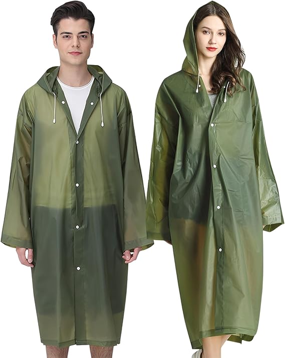 Rain Ponchos for Adults Reusable, 2 Pcs Raincoats Emergency for Women Men with Hood and Drawstring