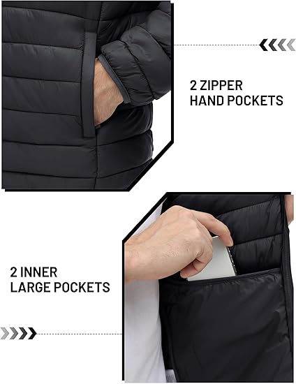 Men's Lightweight Puffer Jacket Winter Quilted Puffy Jackets Warm Water-Resistant Windproof Insulated Coats