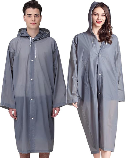Rain Ponchos for Adults Reusable, 2 Pcs Raincoats Emergency for Women Men with Hood and Drawstring