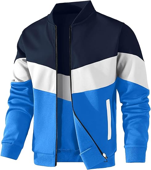 Mens Lightweight Jacket Casual Bomber Jacket Color Block Varsity Coat