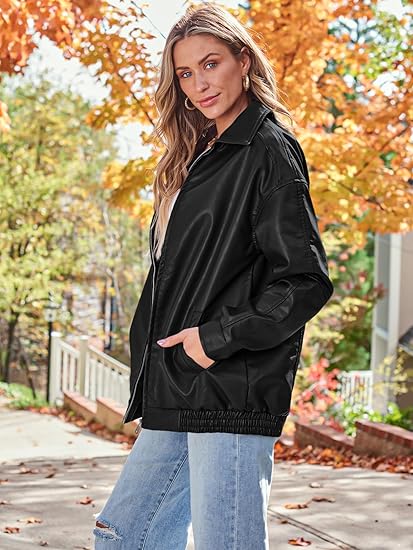 Womens Oversized Leather Jackets Faux Suede Fall Fashion Motorcycle Coats Winter Outfits Clothes Y2k Tops