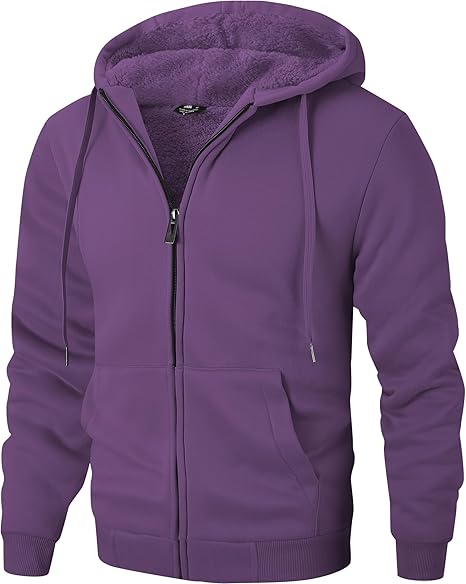 Men's Zip Up Hoodie Heavyweight Winter Sweatshirt Fleece Sherpa Lined Warm Jacket