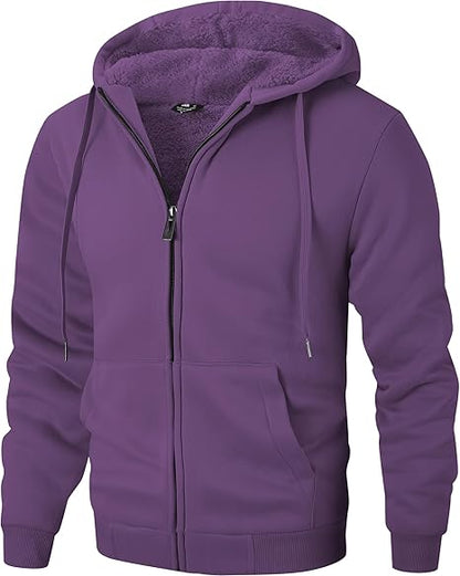 Men's Zip Up Hoodie Heavyweight Winter Sweatshirt Fleece Sherpa Lined Warm Jacket