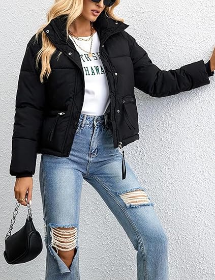 Women's Cropped Puffer Jacket Winter Warm Puffy Quilted Lightweight Jackets Coats