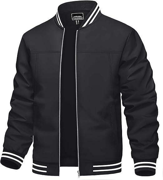 Men's Lightweight Jacket Casual Spring Fall Windbreaker Bomber Zip Up Coat With Pocket