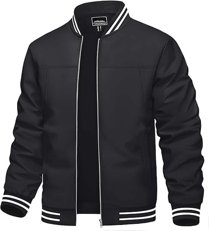 Men's Lightweight Jacket Casual Spring Fall Windbreaker Bomber Zip Up Coat With Pocket