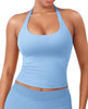 Women's Impact Halter Tank Top Longline Backless Scoop Neck Built-in Bra Sports Workout Gym Crop Top