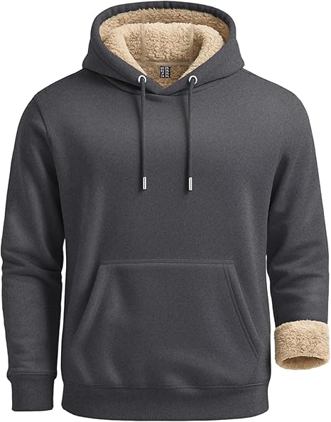 Men's Sherpa Lined Hoodie Sweatshirts Heavy Fleece Cotton for Winter Cold Weather