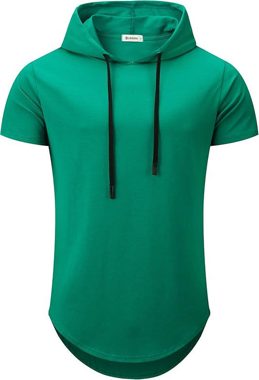 Men's Hooded T-Shirt 190GSM 100% Cotton Soft Streetwear Longline Tee- Breathable Hip Hop Pullover - Pre-Shrunk