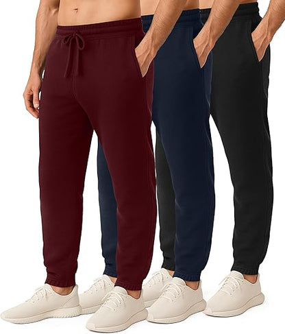 3 Pack: Men's Fleece Elastic Bottom Jogger Sweatpants with Pockets (Available in Big & Tall)