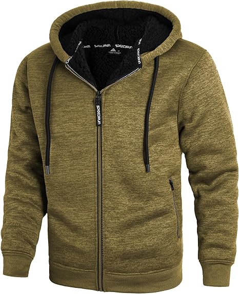 Men's Zip Up Hoodie Heavyweight Winter Sweatshirt Fleece Sherpa Lined Warm Jacket