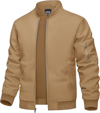 Men's Bomber Jacket Lightweight Casual Spring Fall Windbreaker Zip Up Coat with Pocket