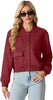 Womens Faux Suede Leather Bomber Jacket Cropped Button Down Long Sleeve Casual Varsity Baseball With Pockets