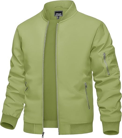 Men's Bomber Jacket Lightweight Casual Spring Fall Windbreaker Zip Up Coat with Pocket