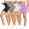 4 Pack Biker Shorts for Women with Pockets – 5" High Waisted Tummy Control Workout Yoga Running Gym Tennis Shorts