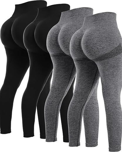 4 Piece Butt Lifting Workout Leggings for Women, Seamless Gym Scrunch Booty Lifting Sets