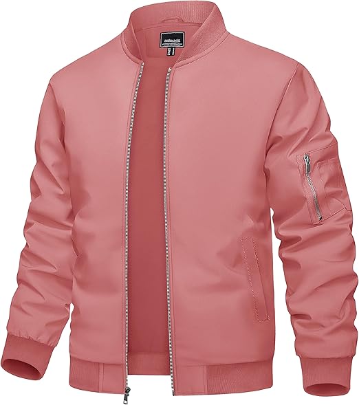 Men's Bomber Jacket Lightweight Casual Spring Fall Windbreaker Zip Up Coat with Pocket