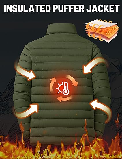 Men's Lightweight Puffer Jacket Winter Quilted Puffy Jackets Warm Water-Resistant Windproof Insulated Coats