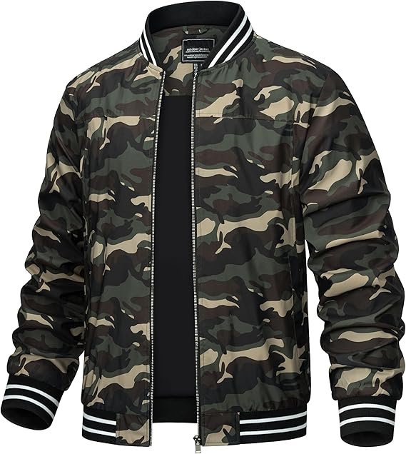 Men's Lightweight Jacket Casual Spring Fall Windbreaker Bomber Zip Up Coat With Pocket