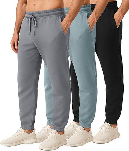 3 Pack: Men's Fleece Elastic Bottom Jogger Sweatpants with Pockets (Available in Big & Tall)