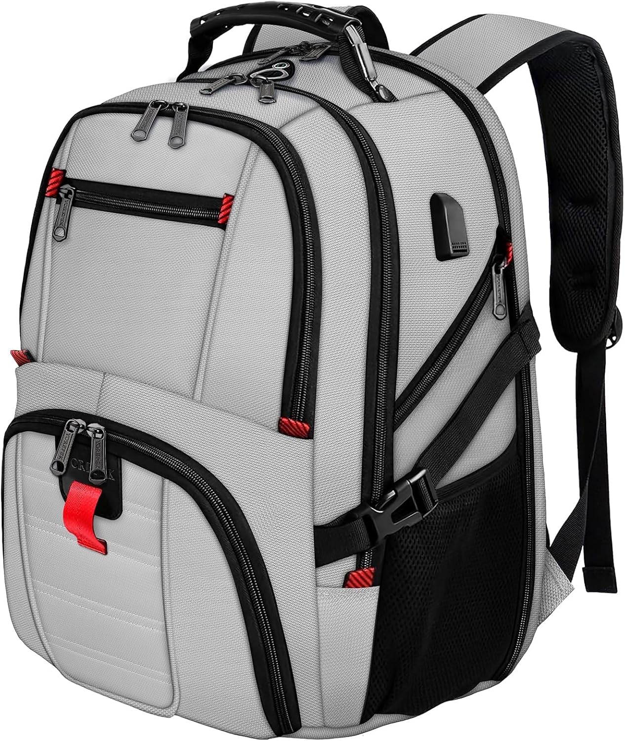 Travel Backpack, Extra Large 50L Laptop Backpacks for Men Women, Water Resistant College Backpack Airline Approved Business Work Bag with USB Charging Port Fits 17 Inch Computers, Light Grey