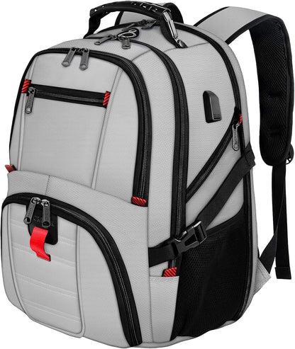 Travel Backpack, Extra Large 50L Laptop Backpacks for Men Women, Water Resistant College Backpack Airline Approved Business Work Bag with USB Charging Port Fits 17 Inch Computers, Light Grey