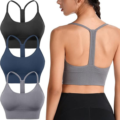 Evercute Racerback Sports Bras Padded Y Racer Back Cropped Bras for Yoga Workout Fitness Low Impact