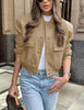 Womens Cropped Bomber Jacket Button Down Varsity Jackets Shackets with Pockets