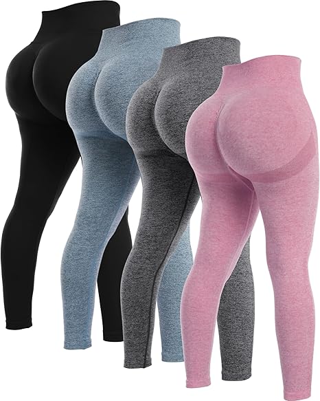 4 Piece Butt Lifting Workout Leggings for Women, Seamless Gym Scrunch Booty Lifting Sets