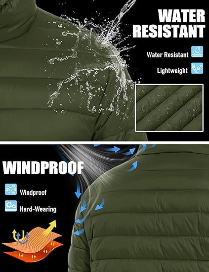 Men's Lightweight Puffer Jacket Winter Quilted Puffy Jackets Warm Water-Resistant Windproof Insulated Coats