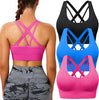 BLUELILY Sports Bras for Women Padded Adjustable Deep V Neck Bra Seamless Spaghetti Strap Criss Cross Light Impact Yoga Bras