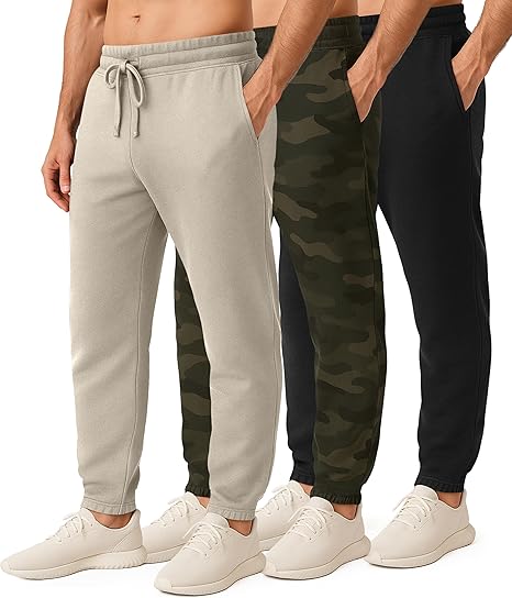 3 Pack: Men's Fleece Elastic Bottom Jogger Sweatpants with Pockets (Available in Big & Tall)
