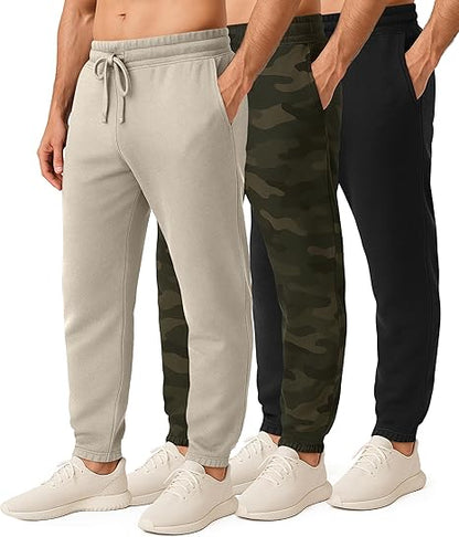 3 Pack: Men's Fleece Elastic Bottom Jogger Sweatpants with Pockets (Available in Big & Tall)